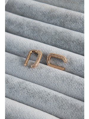 Lisinya Gold Renk Zirkon Taşlı Earcuff Pirinç Kadın Kıkırdak Küpe - Lisinya