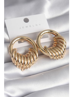 Lisinya Pirinç Gold Renk Halka Sarmal Model Kadın Küpe - Lisinya