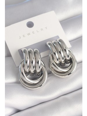 Lisinya Pirinç Gümüş Renk Sarmal Model Kadın Küpe - Lisinya