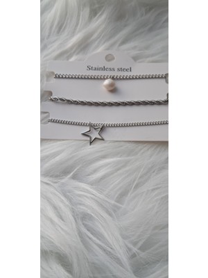 Stainless Steel Badelis Üçlü Kombin Çoklu Silver Çelik Bileklik