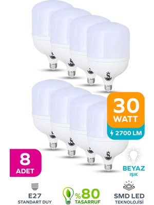 ŞANLED 30W Beyaz Renk E27 LED Ampul Tasarruflu 1,2,4,6,8,10 Adet Seçenekleriyle