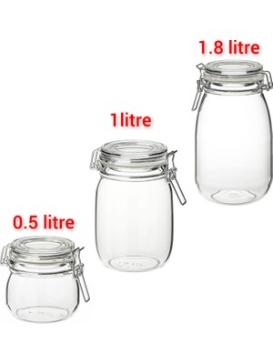 IKEA 3'lü Kavanoz Seti Kilitli Sızdırmaz Saklama Kavanozu Şeffaf Kavanoz (0,5 Lt + 1 Lt + 1,8 Lt )
