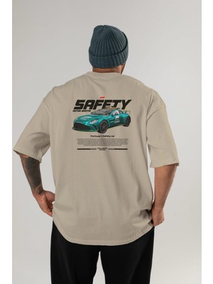 Ankhises Safety Car F1 Arka Baskılı Oversize T-Shirt Erkek Kadın Unisex  Pamuk Bisiklet Yaka Tişort