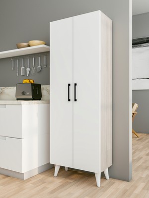 Montenero Cordoba Çok Amaçlı Dolap 2 Kapaklı 6 Raflı Sığ Derinlik Banyo Hol 60x170 Cm