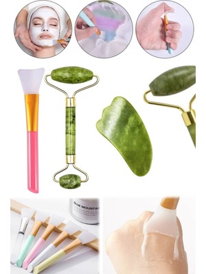 Profesyonel Doğal Yüz Canlandırıcı 2 Taraflı Yüz Rulosu & Yeşim Taşı & Maske Jel Fırça