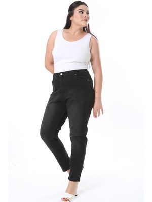 Kadın Büyük Beden Siyah Yüksek Bel Likralı Dar Paça 5 Cep Kot Pantolon 65N38307