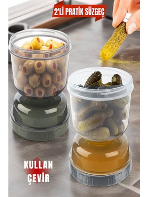 2 Adet Kum Saati Süzgeçli Zeytinlik - Zeytin Turşuluk Saklama Kabı Şeffaf -1 No