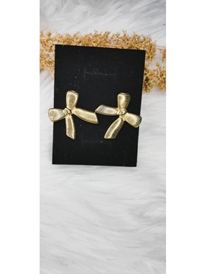 Stainless Steel Badelis Fiyonk Model Çelik Gold Küpe