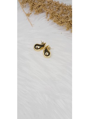 Stainless Steel Badelis Damla Modeli Orta Boy Gold Çelik Küpe