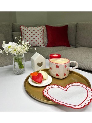 Decofav Kalp Şeklinde Nakışlı Romantik Kızmızı Kokteyl Peçetesi 1 Adet