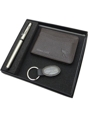 Signator D361 Isme Özel Set - Deri Kartlık + Anahtarlık  + Kalem Seti | Isme Özel Hediyelik Set