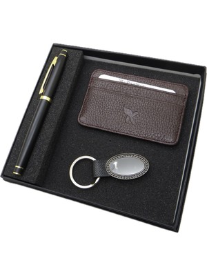 Signator D387 Isme Özel Set - Deri Kartlık + Anahtarlık  + Kalem Seti | Isme Özel Hediyelik Set
