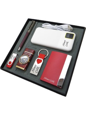 Signator® Cordis | Kişiye Özel Set - 32 Gb. USB Bellek + 10000 Mah Powerbank  + Roller Kalem + Saatli Çakmak + Anahtarlık ve Kartvizitlik | Isme Özel Hediyelik Set