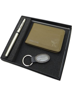 Signator D360 Isme Özel Set - Deri Kartlık + Anahtarlık  + Kalem Seti | Isme Özel Hediyelik Set