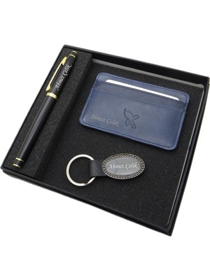 Signator D381 Isme Özel Set - Deri Kartlık + Anahtarlık  + Kalem Seti | Isme Özel Hediyelik Set