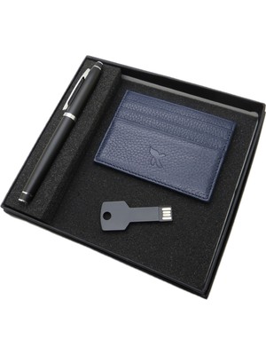 Signator D398 Isme Özel Set - Deri Kartlık + 32 Gb. Anahtar USB Bellek  + Kalem Seti | Isme Özel Hediyelik Set