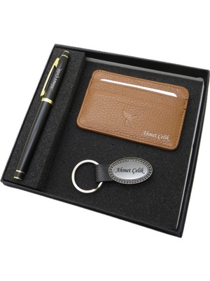 Signator D389 Isme Özel Set - Deri Kartlık + Anahtarlık  + Kalem Seti | Isme Özel Hediyelik Set