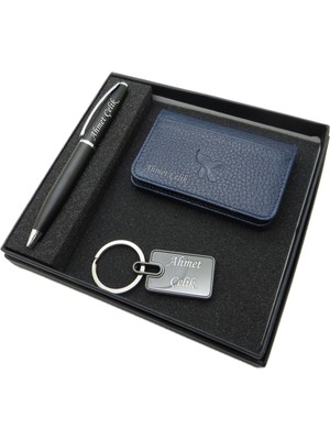 Signator D371 Isme Özel Set - Deri Kartlık + Anahtarlık  + Kalem Seti | Isme Özel Hediyelik Set
