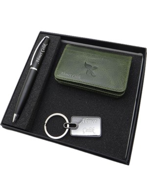 Signator D366 Isme Özel Set - Deri Kartlık + Anahtarlık  + Kalem Seti | Isme Özel Hediyelik Set
