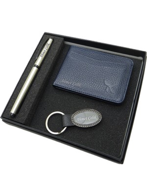 Signator D362 Isme Özel Set - Deri Kartlık + Anahtarlık  + Kalem Seti | Isme Özel Hediyelik Set