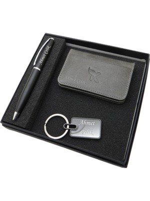 Signator D367 Isme Özel Set - Deri Kartlık + Anahtarlık  + Kalem Seti | Isme Özel Hediyelik Set