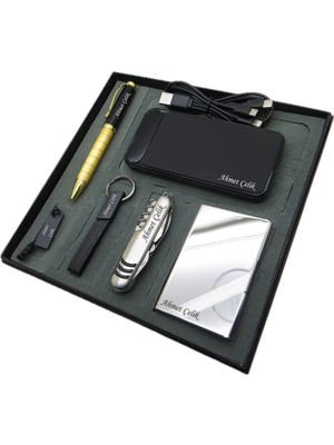 Signator® Fausta | Kişiye Özel Set - 32 Gb. USB Bellek + 10000 Mah Powerbank  + Roller Kalem + Anahtarlık + Kartvizitlik + Fonksiyonlu Çakı | Isme Özel Hediyelik Set