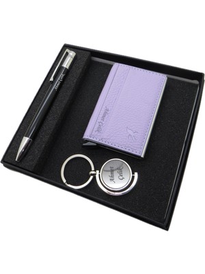 Signator D355 Isme Özel Set - Deri Kartlık + Anahtarlık  + Kalem Seti | Isme Özel Hediyelik Set