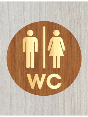 Zafrak Reklam Lazer Kesim Gold Pleksi Ahşap Wc Tuvalet Tabelası Kadın & Erkek Yönlendirme Levhası 15X15cm