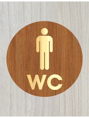 Zafrak Reklam Lazer Kesim Gold Pleksi Ahşap Wc Tuvalet Tabelası Erkek Yönlendirme Levhası 15X15cm