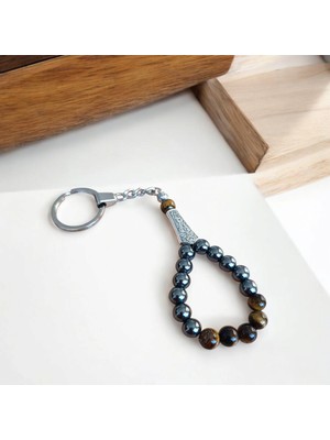 Mga Doğaltaş Kaplan Gözü Hematit Tesbih Anahtarlık – Doğal Taş Anahtarlık – Tesbih Model Anahtarlık