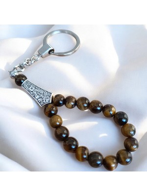 Mga Doğaltaş Kaplan Gözü Anahtarlık Tesbih  - Doğal Taş Anahtarlık - Doğal Taş Tesbihler