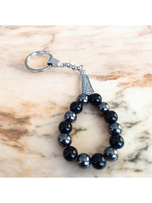 Mga Doğaltaş Oniks Hematit Tesbih Anahtarlık – Doğal Taş Anahtarlık – Tesbih Model Anahtarlık