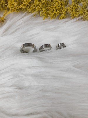 Stainless Steel Badelis Üç Farklı Boy Halka Çelik Küpe Silver