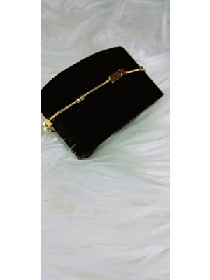 Stainless Steel Badelis Çelik Gold Küp ve Boncuk Detaylı Bileklik