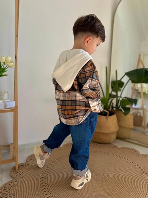 Narin Kids Bayramlık Kot Pantolonlu Oduncu Gömlekli Erkek Çocuk Alt Üst Takım