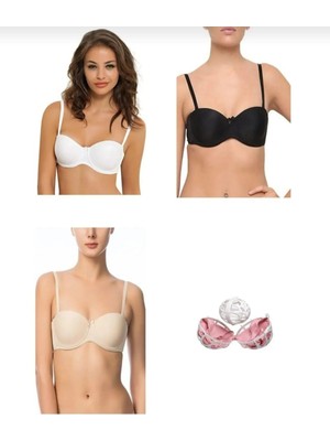 NBB 3520 Kadın Destekli Straplez Dolgulu Sütyen Yıkama Top Hediyeli 3 Adet