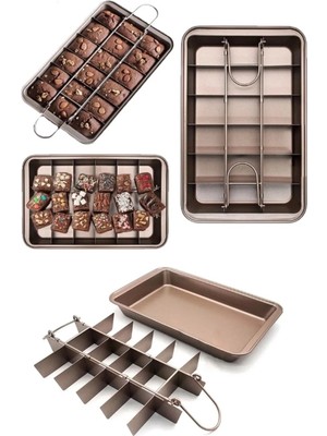 Morponi 18 Bölmeli Brownie Kek Kalıbı Paslanmaz Çelik Yanmaz Yapışmaz Kek Kalıbı Fırın Tepsisi