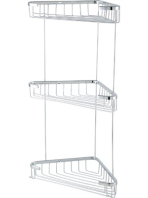 Çelik Banyo Paslanmaz Pirinç Efe Üçlü 18X18cm Sabunluk Şampuanlık ve Köşe Süngerlik