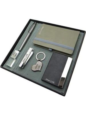 Signator® Fortuna | Kişiye Özel Set - 32 Gb. Kristal USB Bellek + Not Defteri  + Clipper Çakmak + Roller Kalem + Kalpli Anahtarlık ve Kartvizitlik | Isme Özel Hediyelik Set