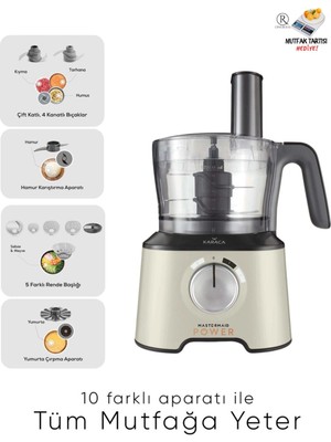 Karaca 10 Farklı Aparatlı Premium Mutfak Robotu Blender Seti, Doğrayıcı 2000W | 4 Kanatlı Bıçak  - Güçlü Performans, Onerous Tartı Hediye