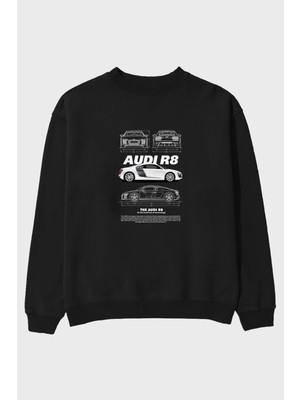 Ankhises Audı R8 Ön Baskılı Anime Oversize Sweatshirt Erkek Kadın Unisex