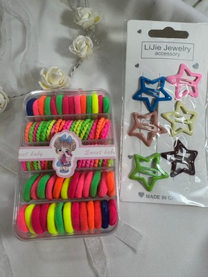 Paketle Center Kız Çocuk Yıldızlı Çıtçıt ve Lastik Toka Seti