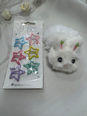 Paketle Center Kız Çocuk Peluş ve Çıtçıtlı Toka Seti