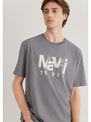 Mavi Mavi Logo Baskılı Gri Tişört 0612461-80020