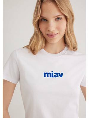 Mavi Kadın Miav Baskılı Beyaz Tişört 1610622-620