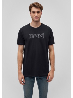 Mavi Logo Baskılı Siyah Tişört 065781-900