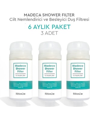Bibimcos Madeca Duş Filtresi 3'lü Paket Cilt Nemlendirici ve Besleyici 6 Aylık Kullanım