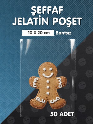 Bantsız Şeffaf Poşet (10X20 Cm)   50 Adet Parlak Jelatin Paket Hediye Poşeti -T1205