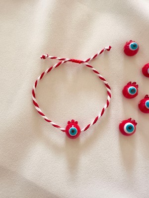 Atelier Çağla Cam Murano Nazar Boncuklu Kırmızı Nar Kırmızı Beyaz Marteniçka Yeniyıl Yılbaşı Bilekliği