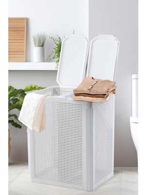 Nandy Home Smartduo Beyaz İki Bölmeli Çamaşır Sepeti 84 lt Modern Tasarım Dayanıklı PP Plastik
